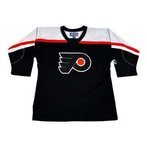 Vintage Philadelphia Flyers Jersey Youth Medium Black NHL Hockey Starter 90s